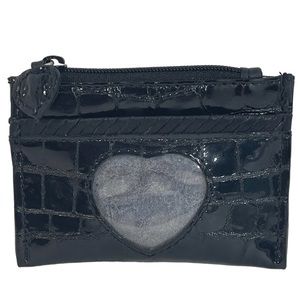 Brighton Patent Leather Mini Coin Purse Black Croc Embossed Minimalist Zip Close